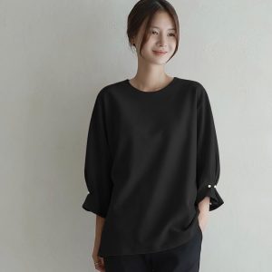 小珍珠打褶袖氣質上衣-285