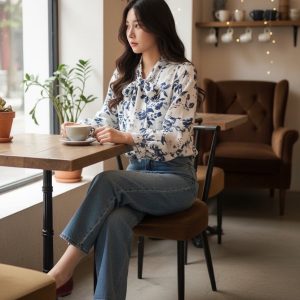 碎花雪紡上衣-300